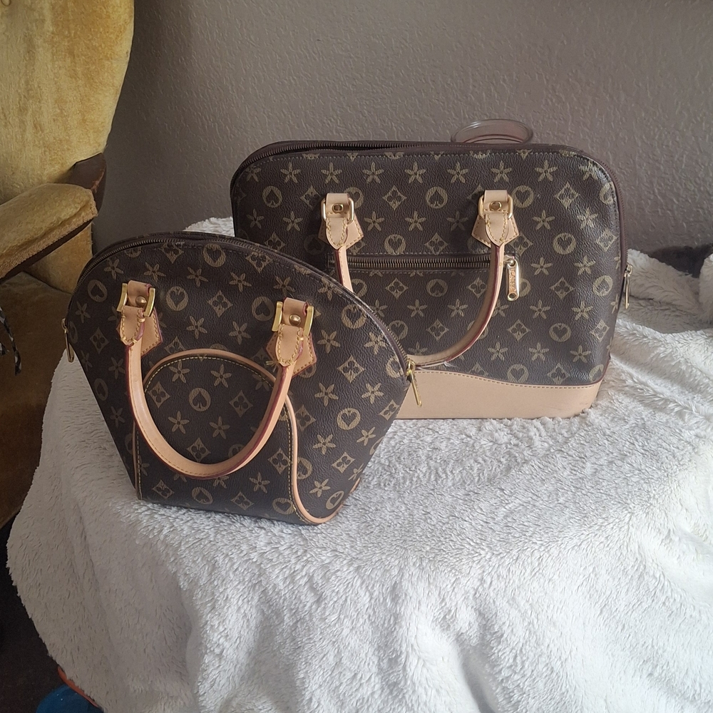 Chic Brown Satchel Set with Gold Accents
